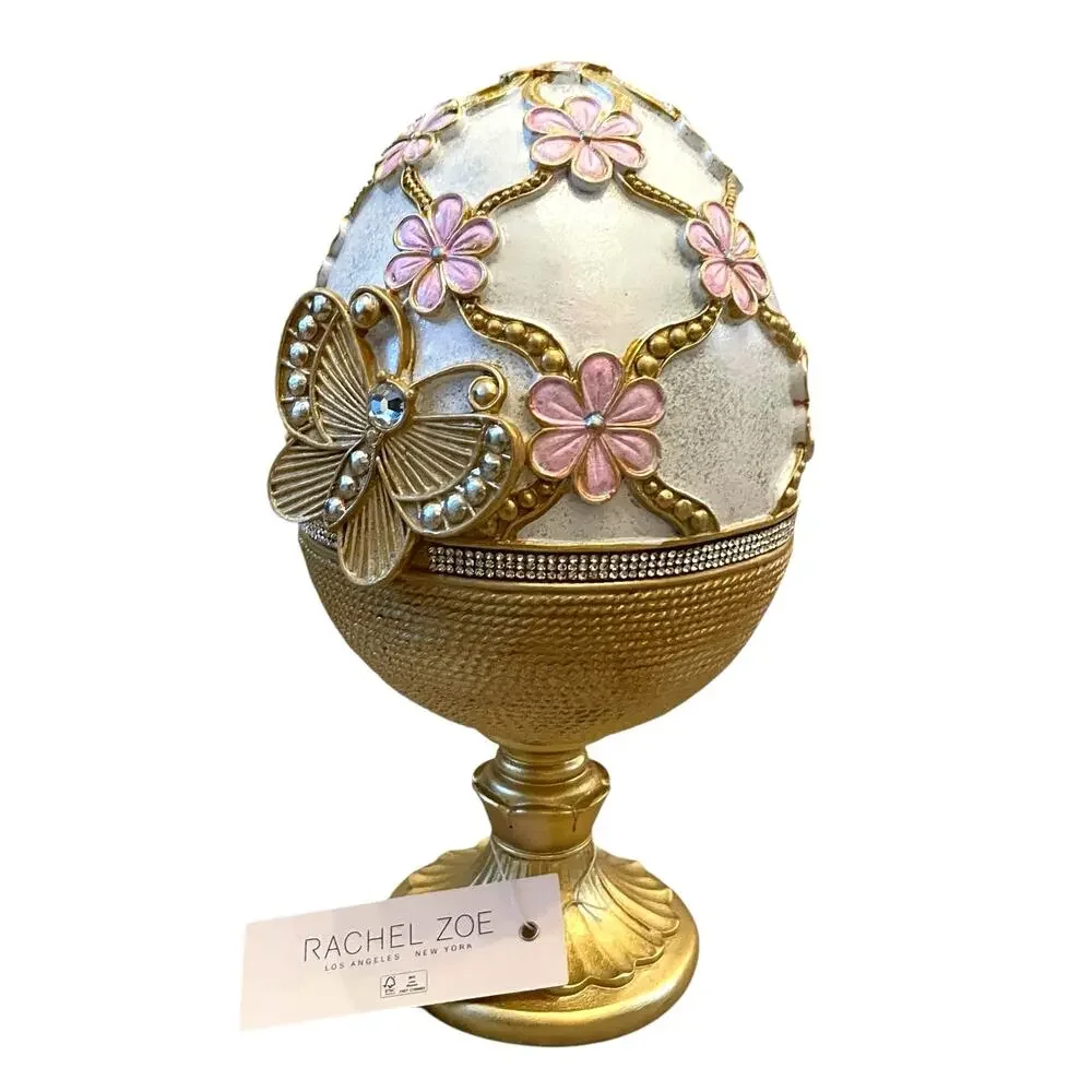 Rachel Zoe Easter Jeweled Rhinestone Embellished 3D Butterfly Pedestal Egg New